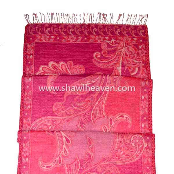 Deep pink floral ornamental ethnic boiled wool shawl scarf